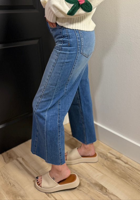 High Rise Stride Wide Leg Ankle Jeans