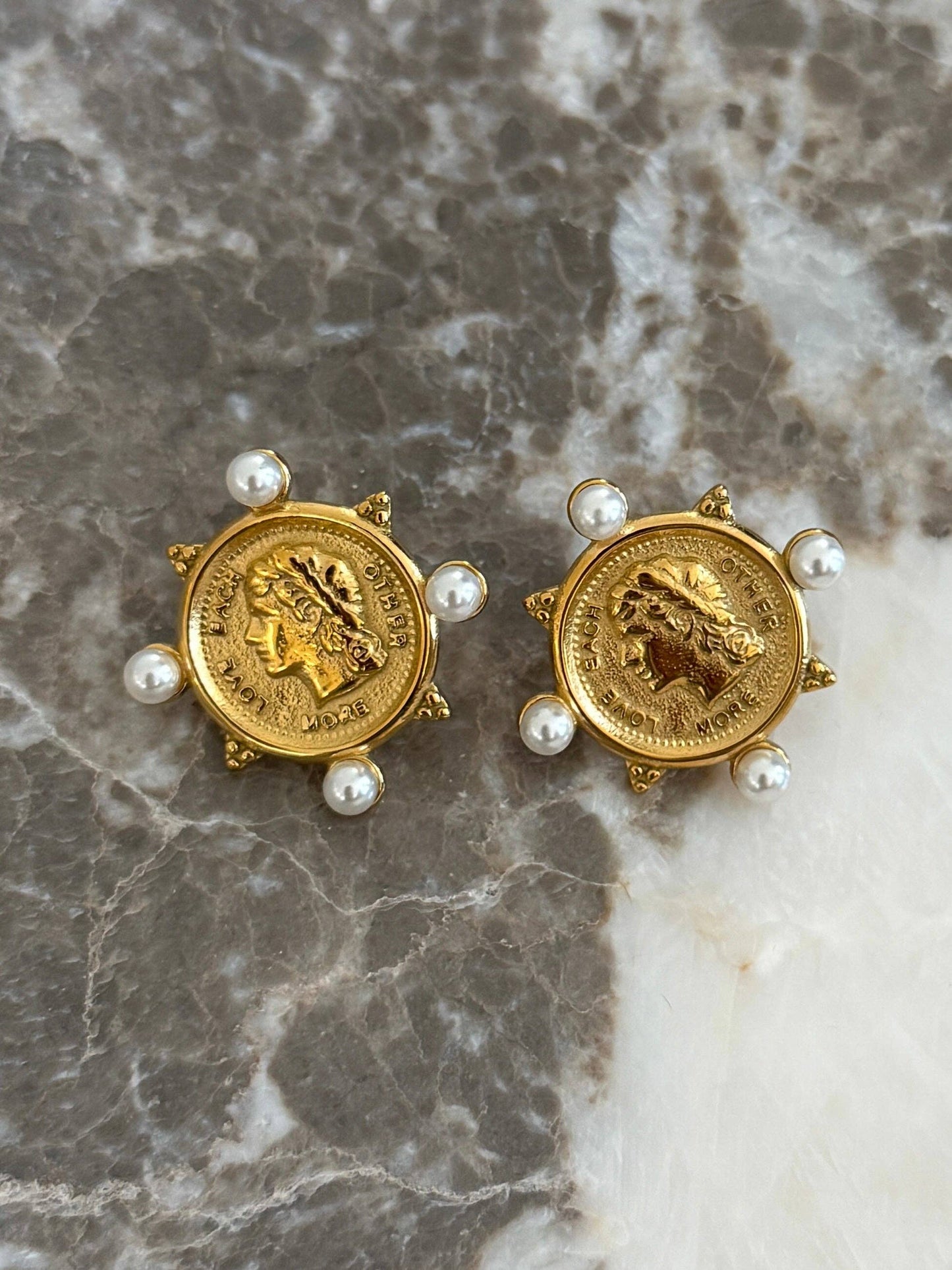 Pearl Coin Stud Earrings