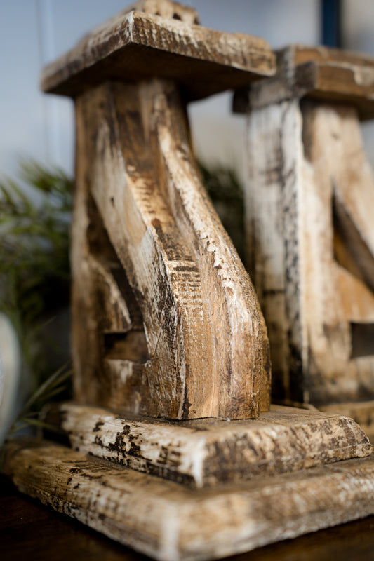Set of 2 Rustic Distressed Wooden Decor Stands