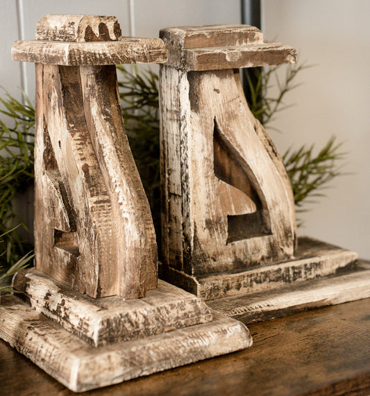 Set of 2 Rustic Distressed Wooden Decor Stands