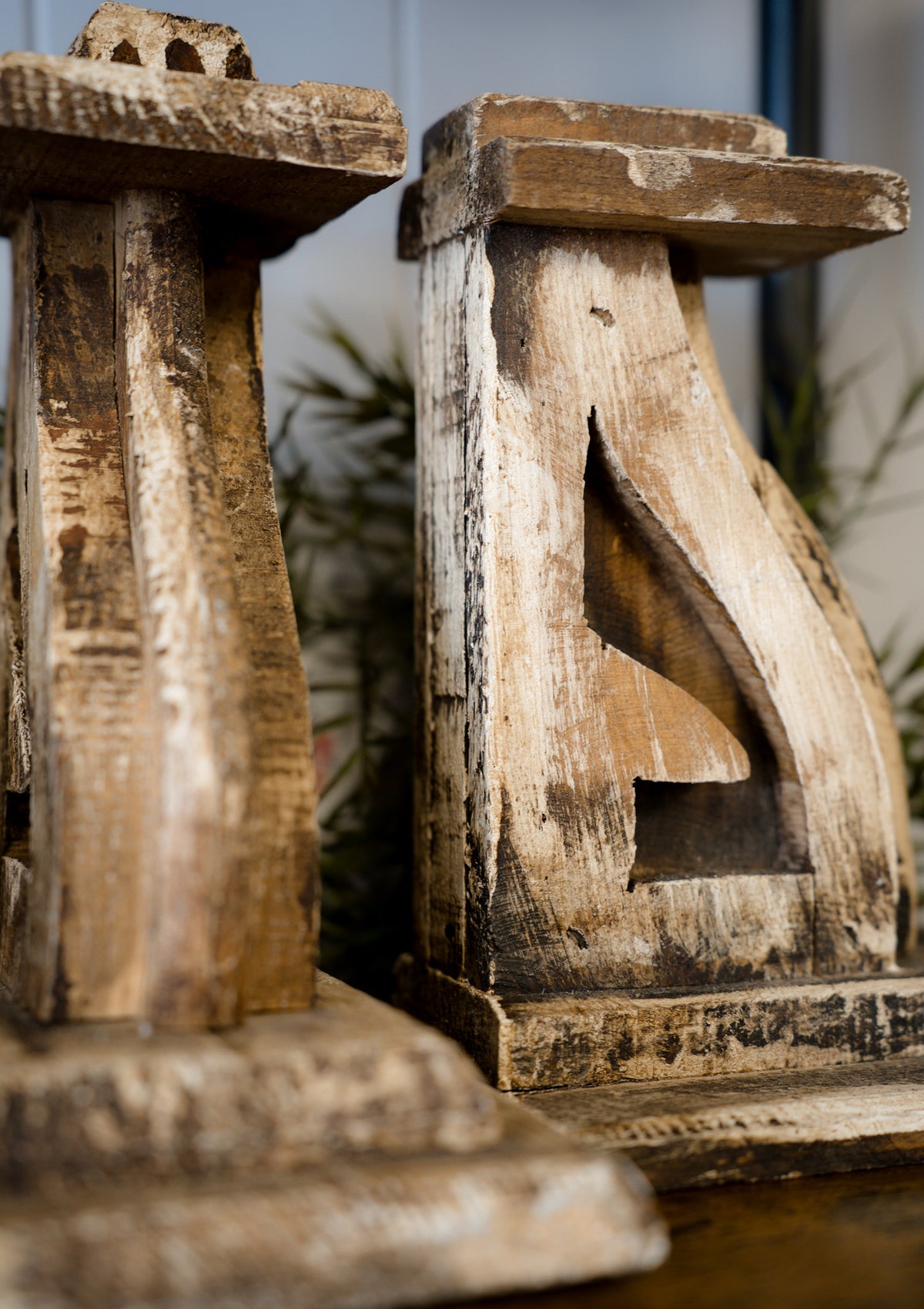 Set of 2 Rustic Distressed Wooden Decor Stands