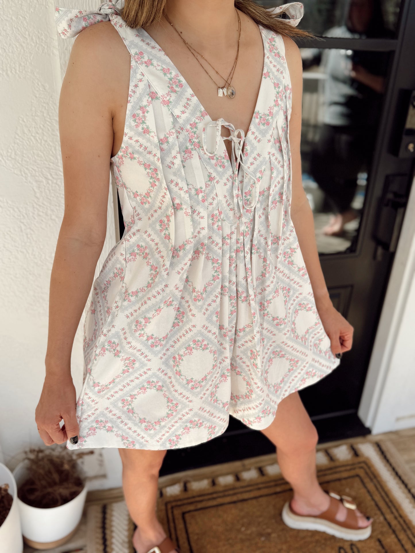 Floral Tie-Shoulder Cotton Romper