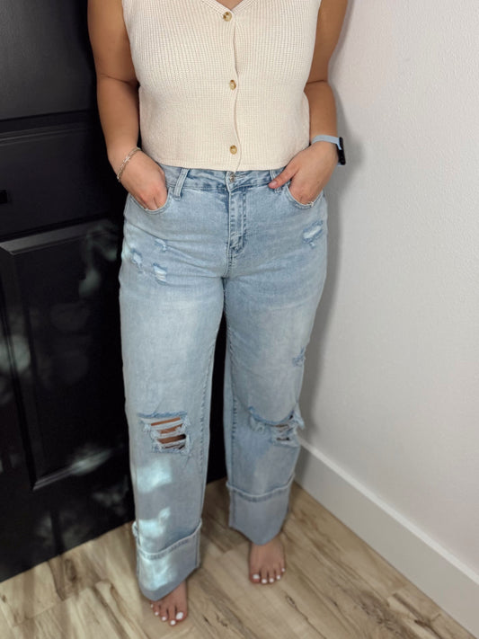 Beau Blue Light Wash Distressed Straight Jeans