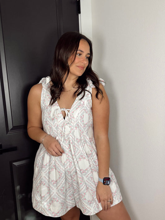 Floral Tie-Shoulder Cotton Romper