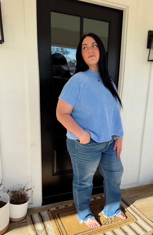 (PLUS) Distressed Hem Denim Jeans
